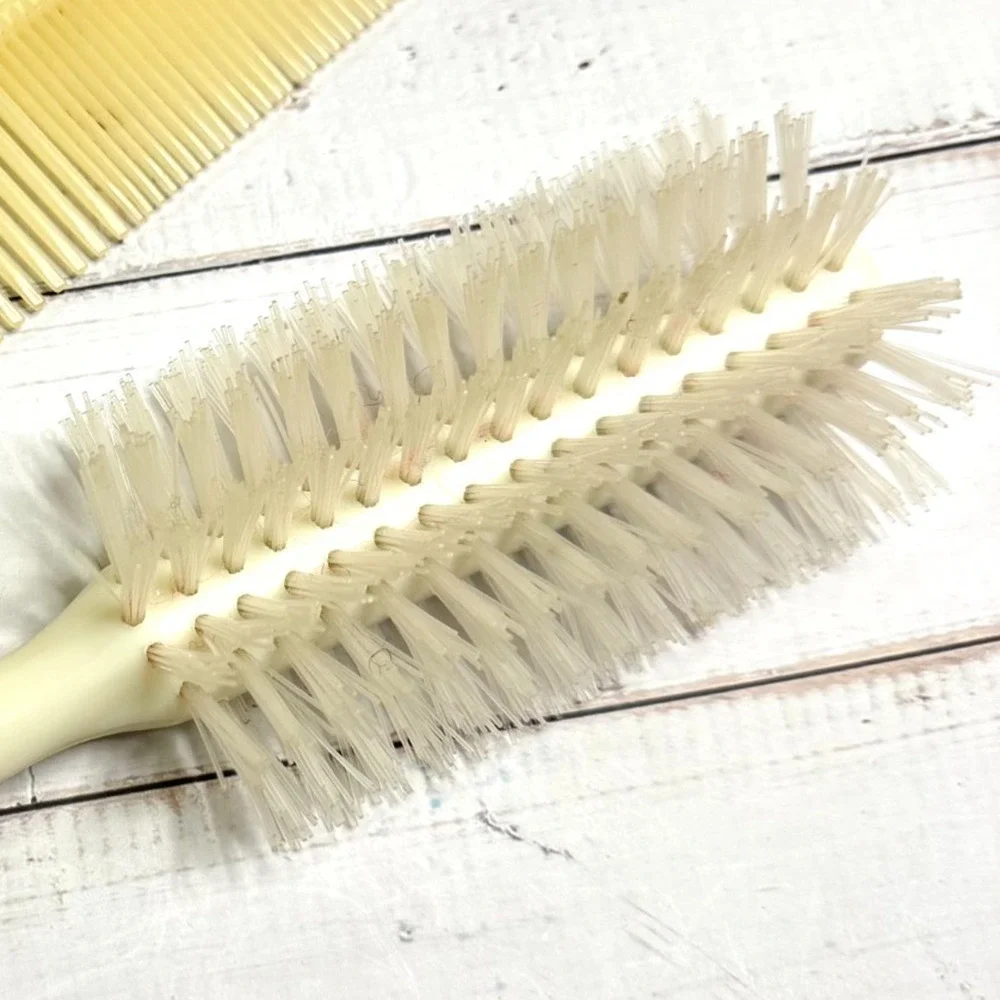 Vtg Hair Brush & Comb Nylon Stanley Dupont Cream 5 Row Bristle Half Round USA